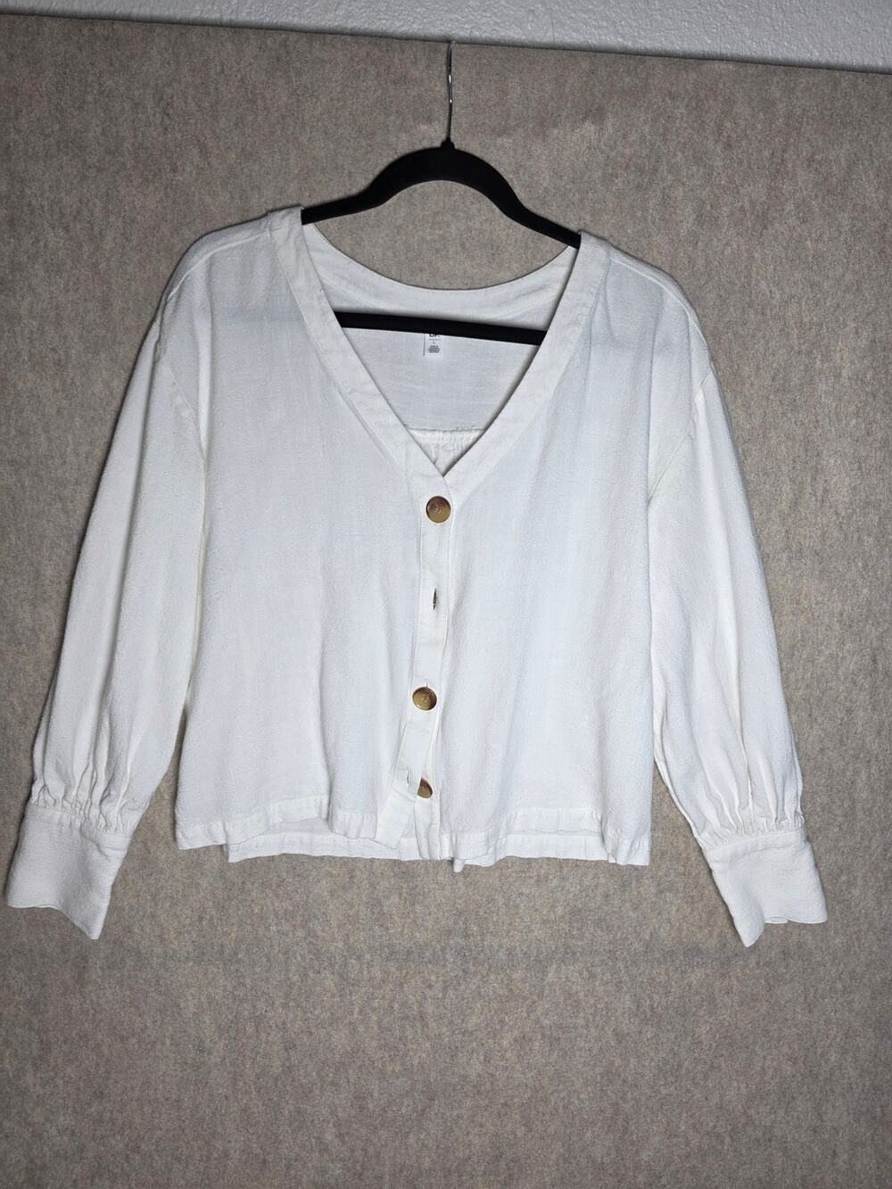 BP.Nordstrom Sz L Linen Blend Blouse. Off White Cottagecore,Boho,Clean Girl.